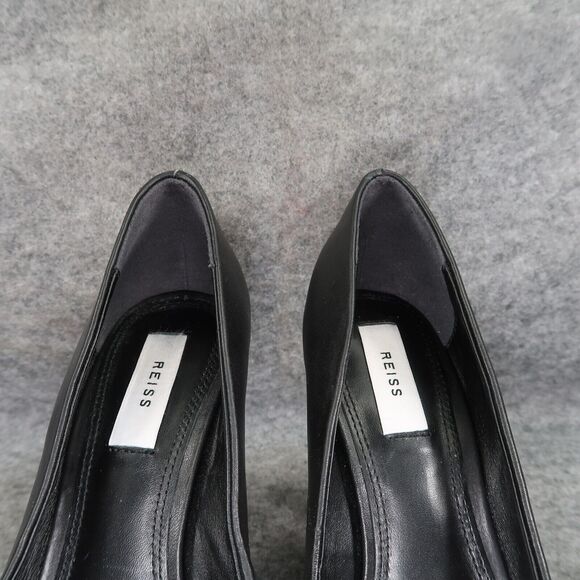 Reiss Shoes Women 38 Pump Heels Leather Pointed Toe Ada Court Career Party Black - Picture 3 of 16